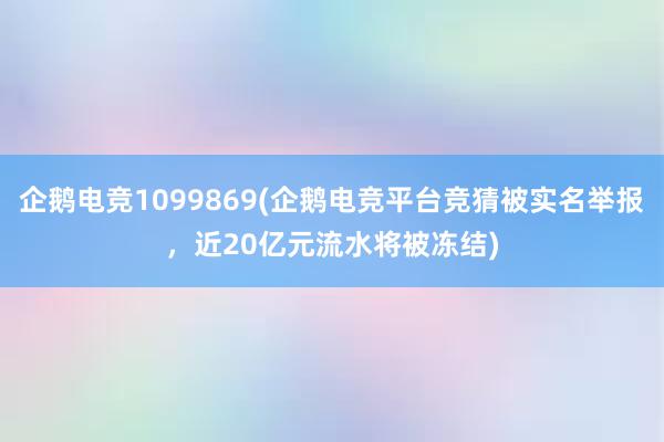 企鹅电竞1099869(企鹅电竞平台竞猜被实名举报，近20亿元流水将被冻结)