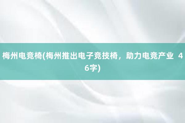 梅州电竞椅(梅州推出电子竞技椅，助力电竞产业  46字)