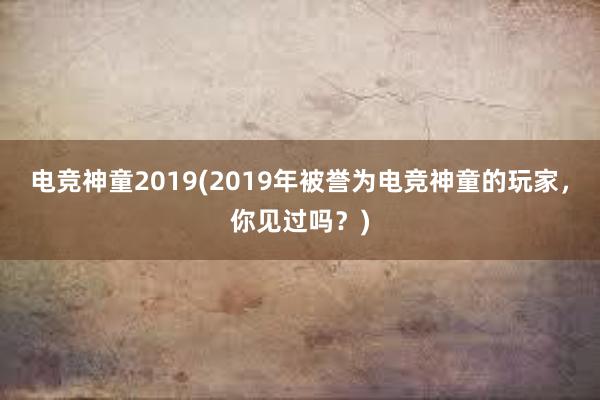 电竞神童2019(2019年被誉为电竞神童的玩家，你见过吗？)