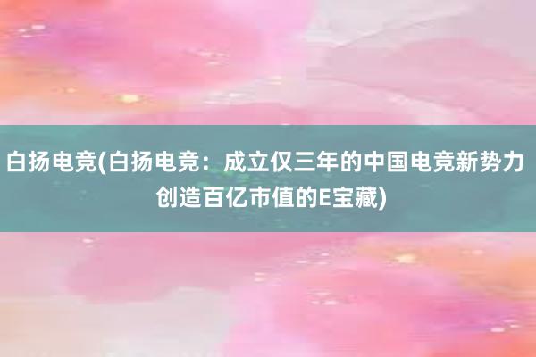 白扬电竞(白扬电竞：成立仅三年的中国电竞新势力  创造百亿市值的E宝藏)