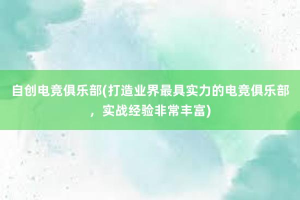 自创电竞俱乐部(打造业界最具实力的电竞俱乐部，实战经验非常丰富)