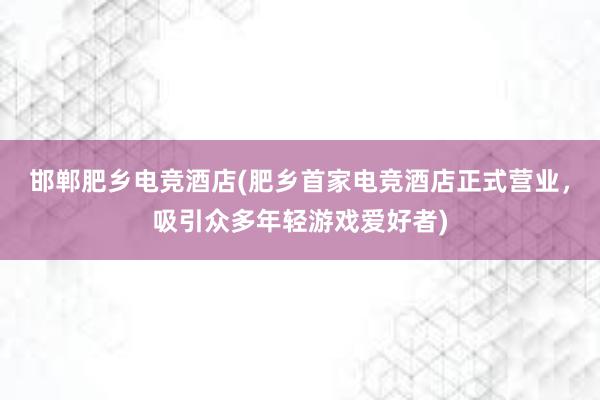 邯郸肥乡电竞酒店(肥乡首家电竞酒店正式营业，吸引众多年轻游戏爱好者)