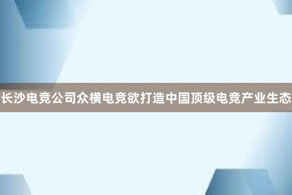 长沙电竞公司众横电竞欲打造中国顶级电竞产业生态